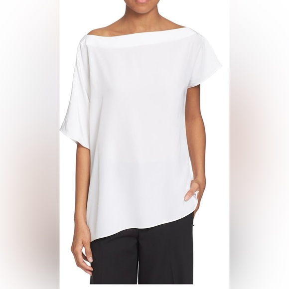 NWT TIBI Asymmetrical Split Shoulder Silk Top Ivory Size : XS